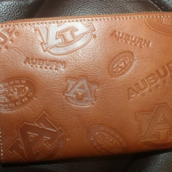 JML Jack Mason Tan Leather Embossed Auburn Tigers wristlet tassel zip close New… - Picture 2 of 5
